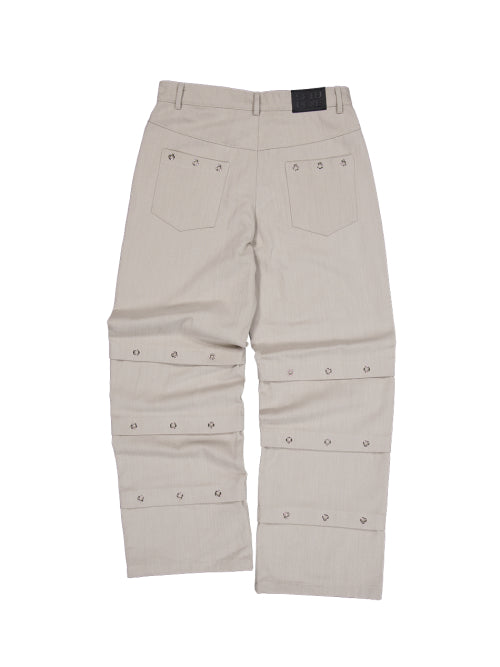 PIN TUCK EYELET PANTS / BEIGE