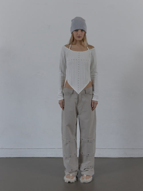 PIN TUCK EYELET PANTS / BEIGE