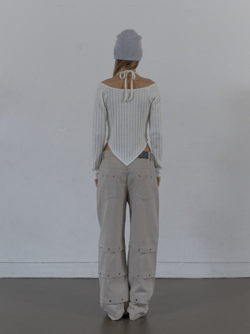 PIN TUCK EYELET PANTS / BEIGE