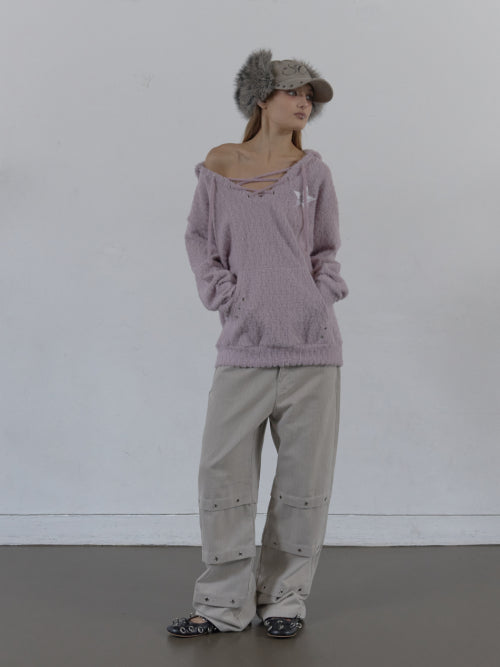PIN TUCK EYELET PANTS / BEIGE