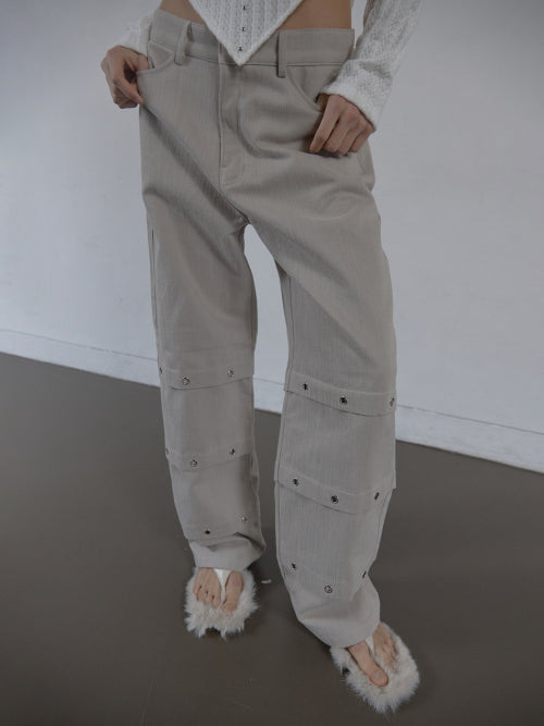PIN TUCK EYELET PANTS / BEIGE