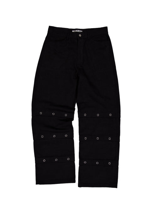 PIN TUCK EYELET PANTS / BLACK