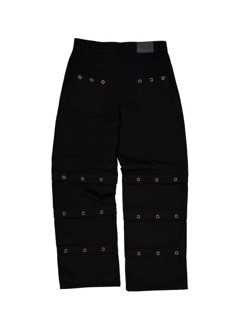 PIN TUCK EYELET PANTS / BLACK