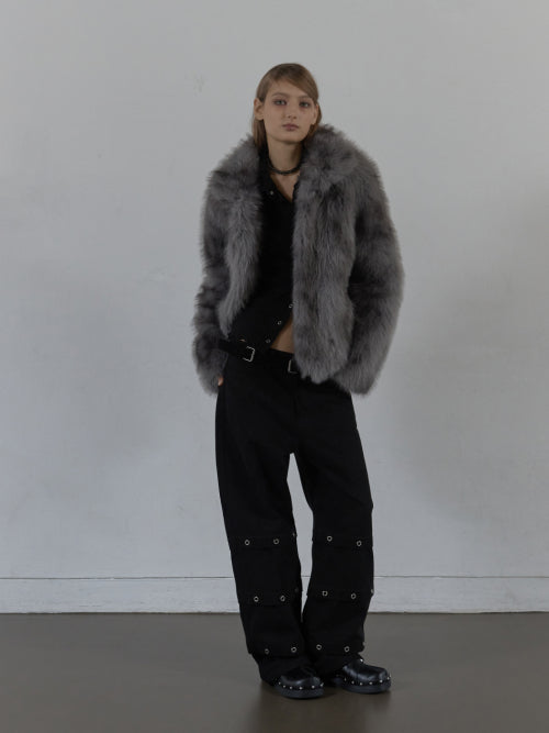 PIN TUCK EYELET PANTS / BLACK