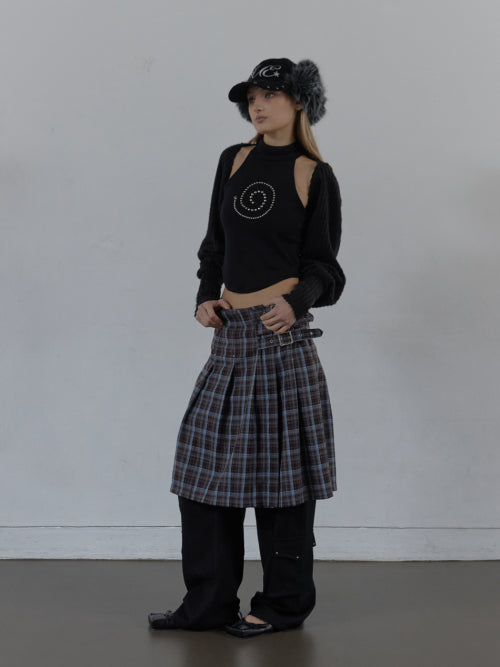 CHECK BUCKLE WRAP SKIRT / BABY BLUE