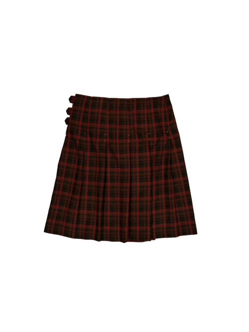 CHECK BUCKLE WRAP SKIRT / RED