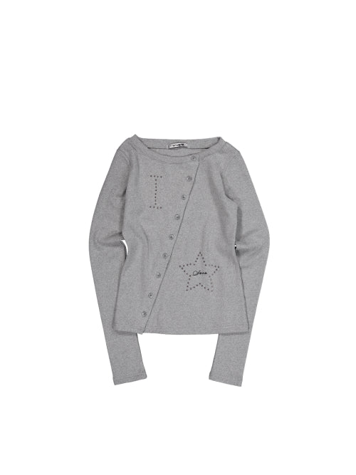 STAR BUTTON TOP / MELANGE GRAY