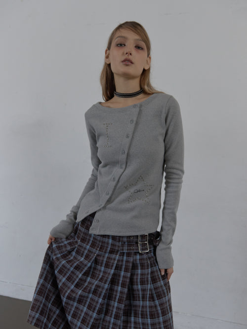 STAR BUTTON TOP / MELANGE GRAY