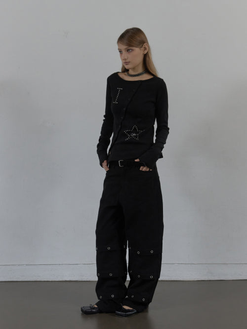 STAR BUTTON TOP / BLACK