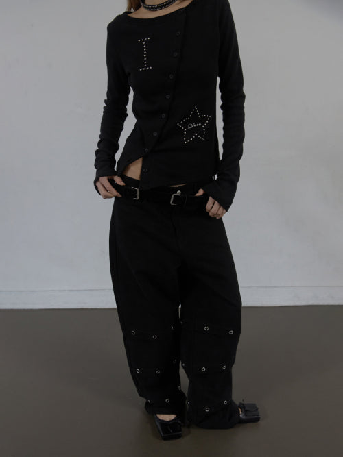 STAR BUTTON TOP / BLACK