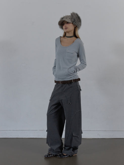 SOFT STRIPE HOODIE TOP / BABY BLUE