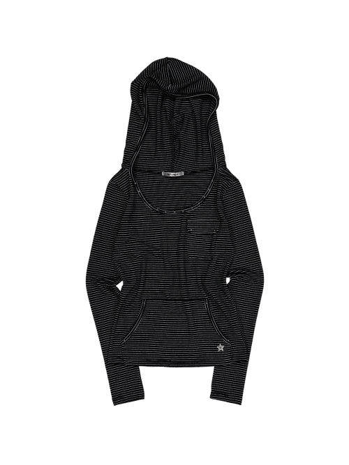SOFT STRIPE HOODIE TOP / BLACK