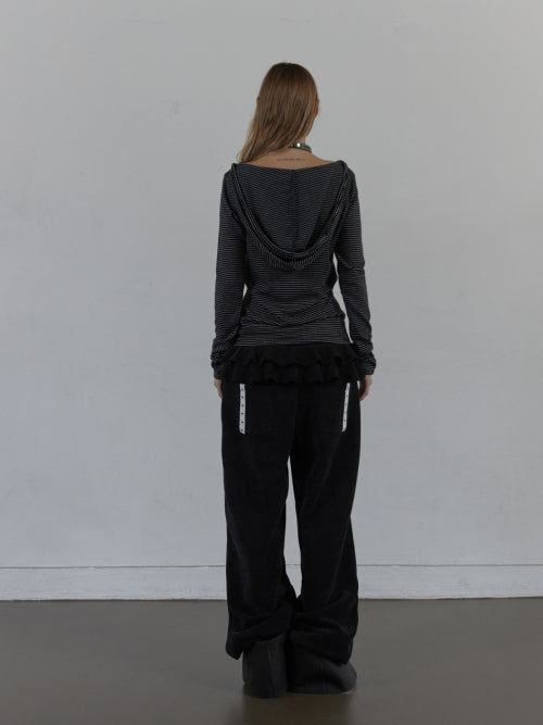 SOFT STRIPE HOODIE TOP / BLACK