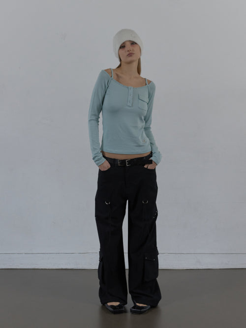 SLEEVELESS LAYERED TOP / LIGHT BLUE