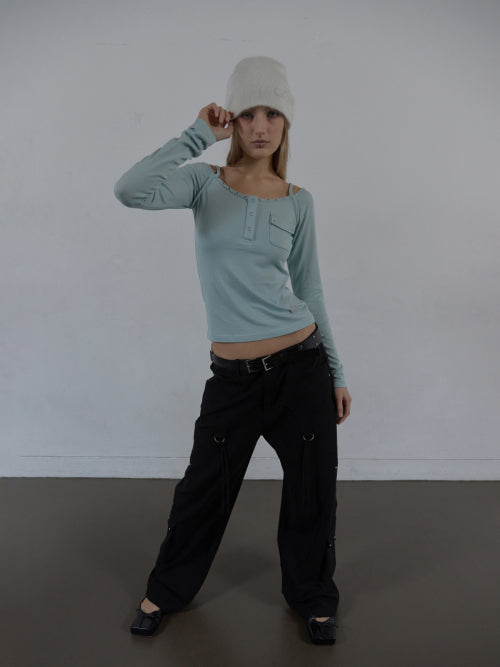 SLEEVELESS LAYERED TOP / LIGHT BLUE