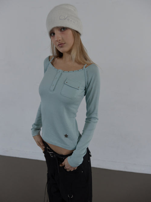 SLEEVELESS LAYERED TOP / LIGHT BLUE