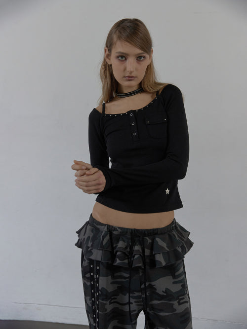 SLEEVELESS LAYERED TOP / BLACK