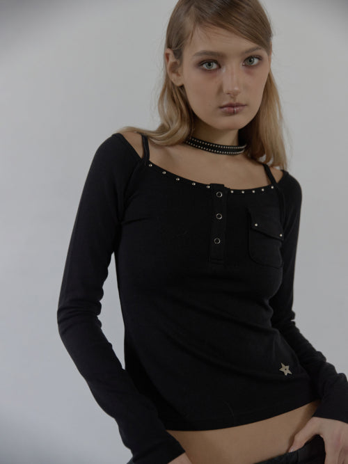 SLEEVELESS LAYERED TOP / BLACK