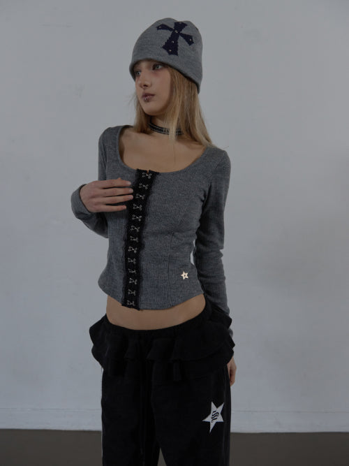 HOOK LONG SLEEVE TOP / CHARCOAL