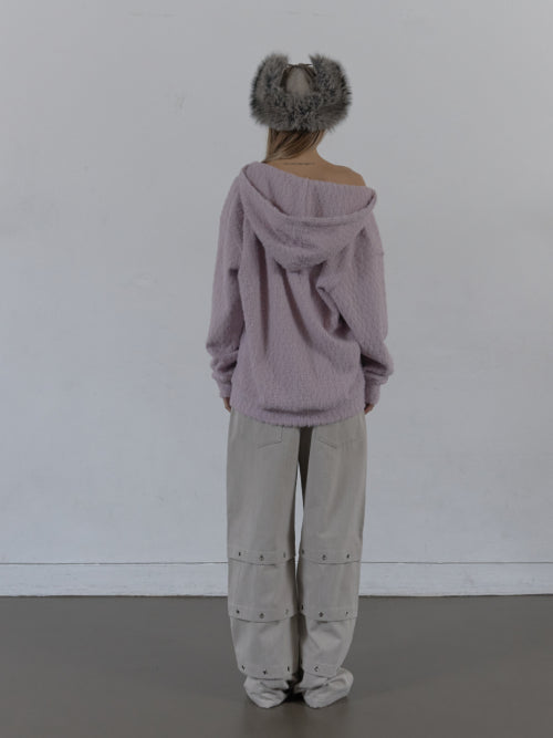 HAIRY V-NECK HOODIE / LILAC