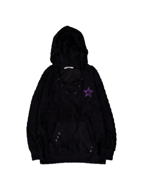 HAIRY V-NECK HOODIE / BLACK