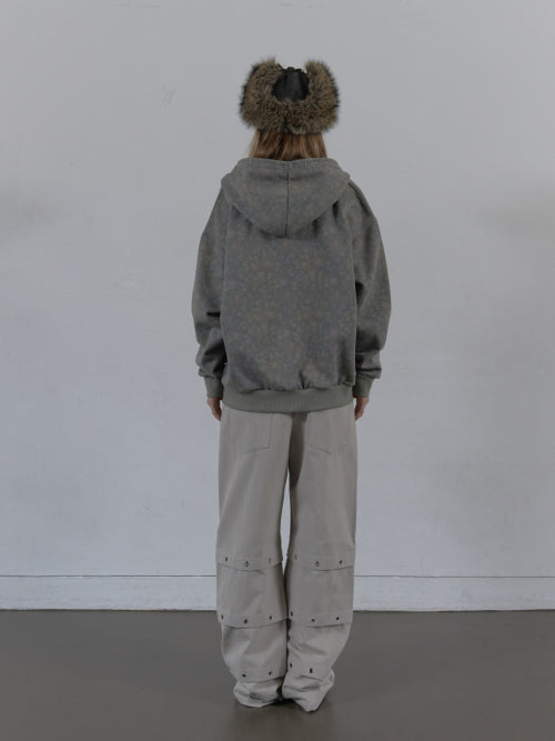 FLOWER STUDDED HOODIE ZIP-UP / KHAKI