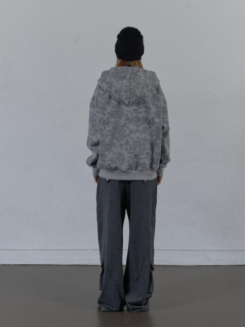 FLOWER STUDDED HOODIE ZIP-UP / MELANGE GRAY