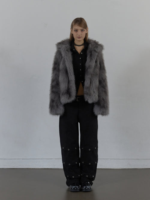 FAUX FUR JACKET / CHARCOAL