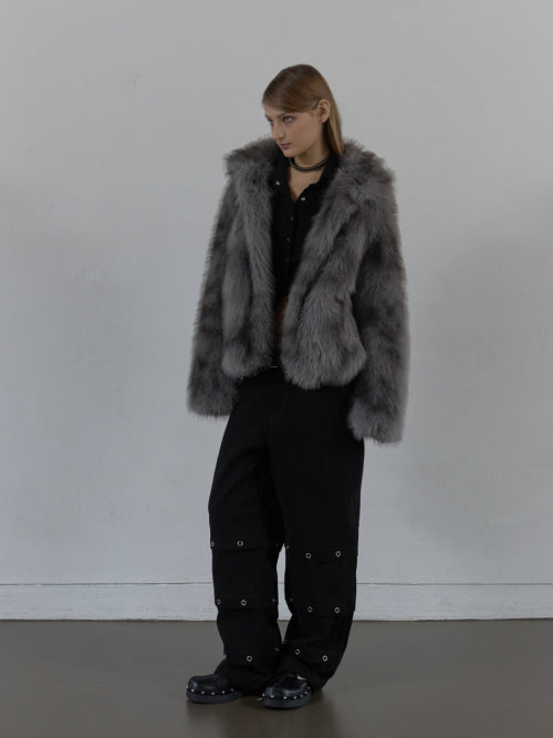 FAUX FUR JACKET / CHARCOAL