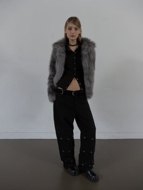 FAUX FUR JACKET / CHARCOAL
