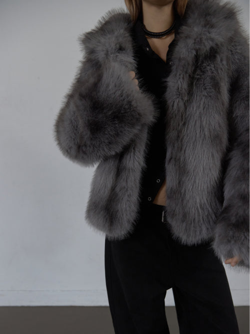 FAUX FUR JACKET / CHARCOAL