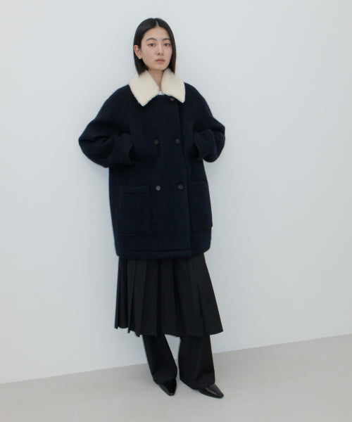 WOOL DOUBLE BREASTED PEA COAT / NAVY