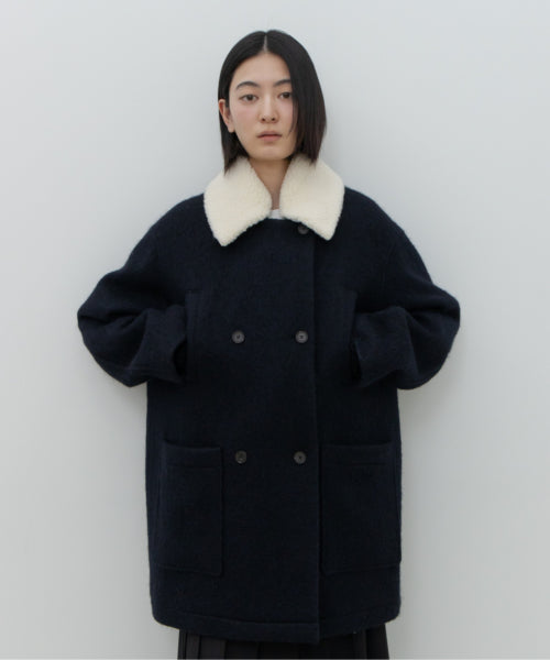 WOOL DOUBLE BREASTED PEA COAT / NAVY