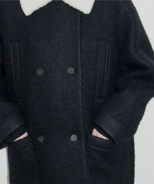 WOOL DOUBLE BREASTED PEA COAT / BLACK