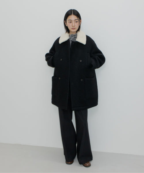 WOOL DOUBLE BREASTED PEA COAT / BLACK