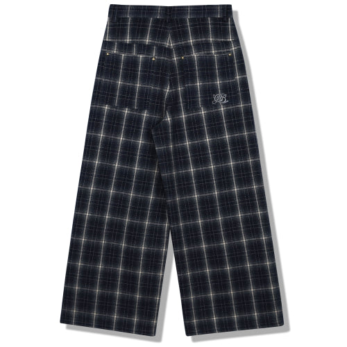 (W) Star rivet checkered wool pants
