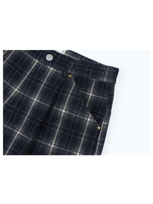 (W) Star rivet checkered wool pants