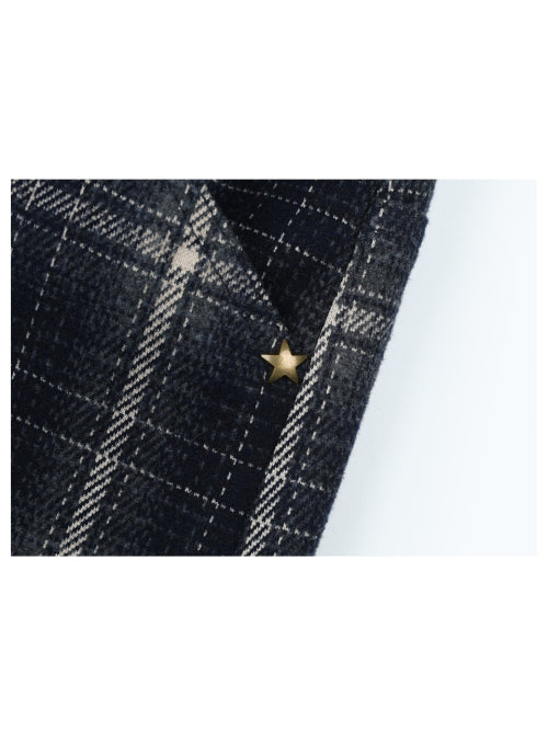 (W) Star rivet checkered wool pants