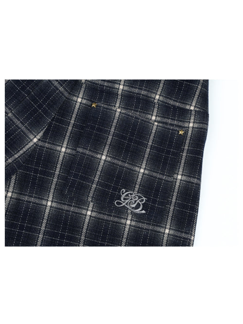(W) Star rivet checkered wool pants