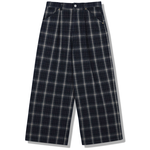 (W) Star rivet checkered wool pants