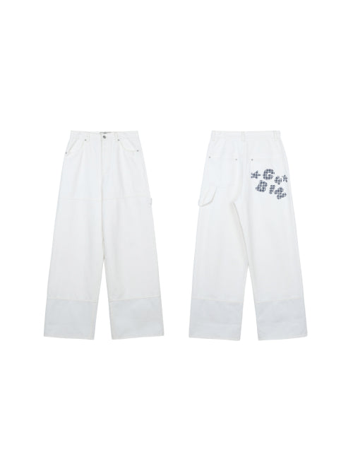 (W) Checked applique cotton pants