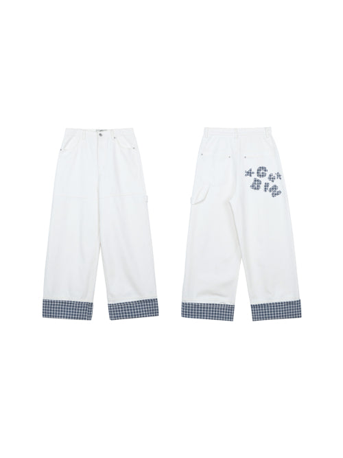 (W) Checked applique cotton pants