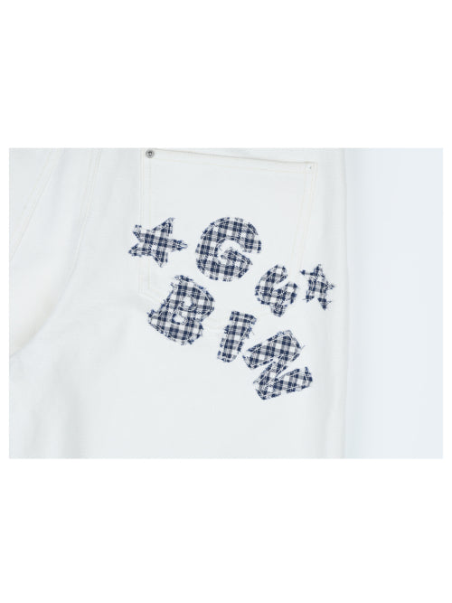 (W) Checked applique cotton pants