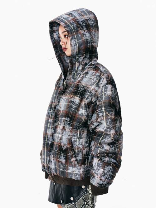 CUBIC TARTAN CHECK HOODIE JUMPER BROWN