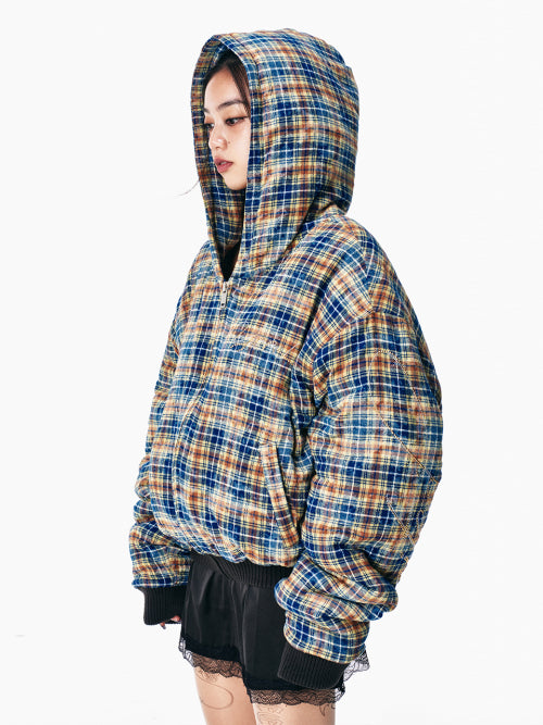 CUBIC TARTAN CHECK HOODIE JUMPER GREEN