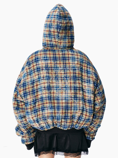 CUBIC TARTAN CHECK HOODIE JUMPER GREEN