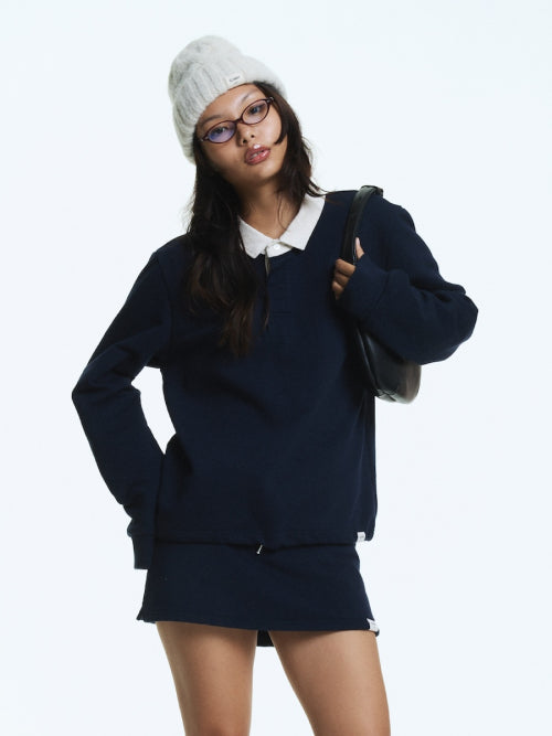 G CONTRAST POLO LONG SLEEVE (NAVY)