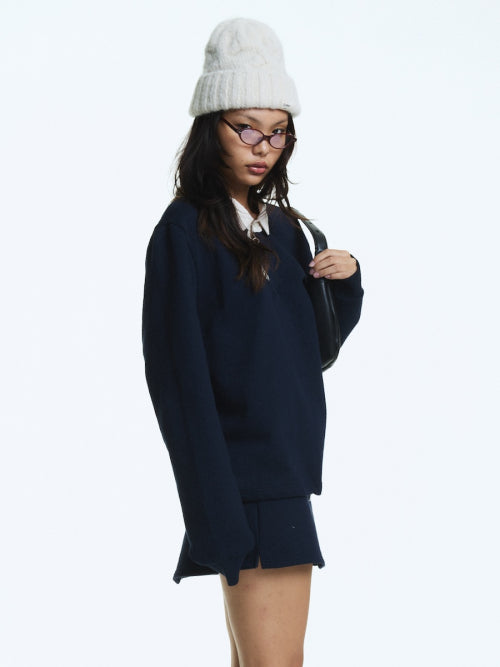 G CONTRAST POLO LONG SLEEVE (NAVY)