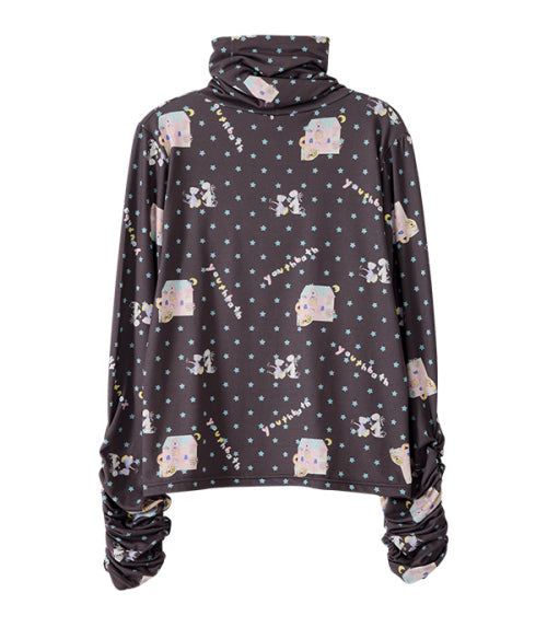 High Neck Shirring Tee_Dog Choco