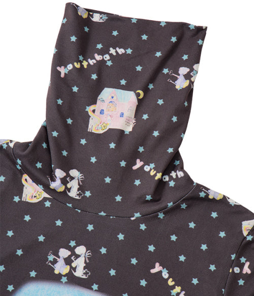 High Neck Shirring Tee_Dog Choco
